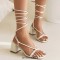 Peep Toe Chunky Heels Ankle Gladiator Straps Summer Sandals - White Faux Leather