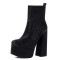 Round Toe Platforms Chunky Heels Side Zipper Ankle Highs Boots - Black Flock