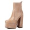Round Toe Platforms Chunky Heels Side Zipper Ankle Highs Boots - Pink Flock