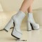 Round Toe Platforms Chunky Heels Side Zipper Ankle Highs Boots - Silver Flock