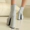 Round Toe Platforms Chunky Heels Side Zipper Ankle Highs Boots - Silver Flock