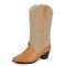Pointed Toe Knee High Chunky Heels Plush Western Snow Boots - Apricot Faux Leather