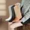 Pointed Toe Knee High Chunky Heels Plush Western Snow Boots - Apricot Faux Leather