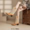 Pointed Toe Knee High Chunky Heels Plush Western Snow Boots - Apricot Faux Leather