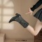 Pointed Toe Knee High Chunky Heels Plush Western Snow Boots - Black Faux Leather