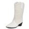 Pointed Toe Knee High Chunky Heels Plush Western Snow Boots - White Faux Leather