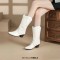 Pointed Toe Knee High Chunky Heels Plush Western Snow Boots - White Faux Leather