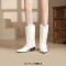 Pointed Toe Knee High Chunky Heels Plush Western Snow Boots - White Faux Leather