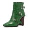 Pointed Toe Three Rows of Metal Belt Buckles Ankle Highs Chunky Heels Zipper Crocodile Pattern Boots - Green Faux Leather
