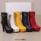 Round Toe Platforms Cuban Block Heels Front Zipper Decorated Straps Ankle Highs Boots - White Faux Leather