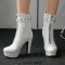 Round Toe Platforms Cuban Block Heels Front Zipper Decorated Straps Ankle Highs Boots - White Faux Leather
