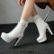 Round Toe Platforms Cuban Block Heels Front Zipper Decorated Straps Ankle Highs Boots - White Faux Leather