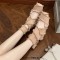 Square Toe Tassal Buckle Straps Costumes Cosplay Ballet Flats  - Beige Fabric