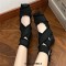 Square Toe Tassal Buckle Straps Costumes Cosplay Ballet Flats  - Black Fabric