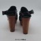 Round Toe Chunky Wooden Heels Rivet Decorated Platforms Slingback Pumps - Black Patent