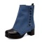 Round Toe Chunky Heels Vertical Rivet Side Zipper Patchwork Ankle Highs Boots - Blue Denim