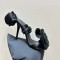 Peep Toe Gladiator Straps Rose Flower Decorated Stilettos Sandals - Black Silk