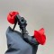 Peep Toe Gladiator Straps Rose Flower Decorated Stilettos Sandals - Black Red Silk