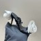 Peep Toe Gladiator Straps Rose Flower Decorated Stilettos Sandals - Black White Silk