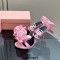 Peep Toe Gladiator Straps Rose Flower Decorated Stilettos Sandals - Pink Silk