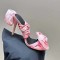 Peep Toe Gladiator Straps Rose Flower Decorated Stilettos Sandals - LightPink Silk