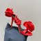 Peep Toe Gladiator Straps Rose Flower Decorated Stilettos Sandals - Red Silk