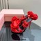 Peep Toe Gladiator Straps Rose Flower Decorated Stilettos Sandals - Red Silk