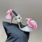 Peep Toe Gladiator Straps Rose Flower Decorated Stilettos Sandals - White Pink Silk