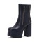 Square Toe Side Zipper Double Platforms Chunky Heels Ankle Highs Booties - Blue Faux Leather