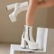 Square Toe Side Zipper Double Platforms Chunky Heels Ankle Highs Booties - White Faux Leather