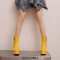 Square Toe Side Zipper Double Platforms Chunky Heels Ankle Highs Booties - Yellow Faux Leather