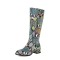 Round Toe Winter Style Chunky Heels Snake Print Knee Highs Zipper Boots - Blue Faux Leather