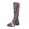 Round Toe Winter Style Chunky Heels Snake Print Knee Highs Zipper Boots - Brown Faux Leather