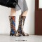 Round Toe Winter Style Chunky Heels Snake Print Knee Highs Zipper Boots - Brown Faux Leather
