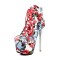 Round Toe Stiletto Heels Printed Platforms Lace Up Side Zipper Ankle Highs Boots - White Fabric