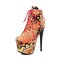 Round Toe Stiletto Heels Printed Platforms Lace Up Side Zipper Ankle Highs Boots - Yellow Fabric