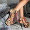 Round Toe Stiletto Heels Printed Platforms Lace Up Side Zipper Ankle Highs Boots - Yellow Fabric