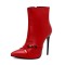 Pointed Toe Stiletto Heels Side Zipper Boots - Red Faux Leather