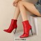 Pointed Toe Stiletto Heels Side Zipper Boots - Red Faux Leather