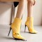 Pointed Toe Stiletto Heels Side Zipper Boots - Yellow Faux Leather
