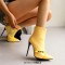 Pointed Toe Stiletto Heels Side Zipper Boots - Yellow Faux Leather
