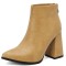 Autumn Winter Pointed Toe Back Zipper Ankle Highs Rustic Style Elegant Chunky Heels Booties - Apricot Tan Faux Leather