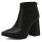 Autumn Winter Pointed Toe Back Zipper Ankle Highs Rustic Style Elegant Chunky Heels Booties - Black Faux Leather