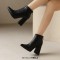 Autumn Winter Pointed Toe Back Zipper Ankle Highs Rustic Style Elegant Chunky Heels Booties - Black Faux Leather