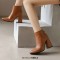 Autumn Winter Pointed Toe Back Zipper Ankle Highs Rustic Style Elegant Chunky Heels Booties - Brown Faux Leather