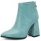 Autumn Winter Pointed Toe Back Zipper Ankle Highs Rustic Style Elegant Chunky Heels Booties - Green Faux Leather