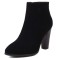 Autumn Winter Pointed Toe Side Zipper Ankle Highs Rustic Style Elegant Chunky Heels Booties - Black Flock