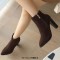 Autumn Winter Pointed Toe Side Zipper Ankle Highs Rustic Style Elegant Chunky Heels Booties - Brown Flock