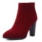 Autumn Winter Pointed Toe Side Zipper Ankle Highs Rustic Style Elegant Chunky Heels Booties - Wine Red Flock