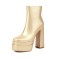 Square Toe Chunky Heels Double Layer Platforms Side Zipper Boots - Gold Faux Leather